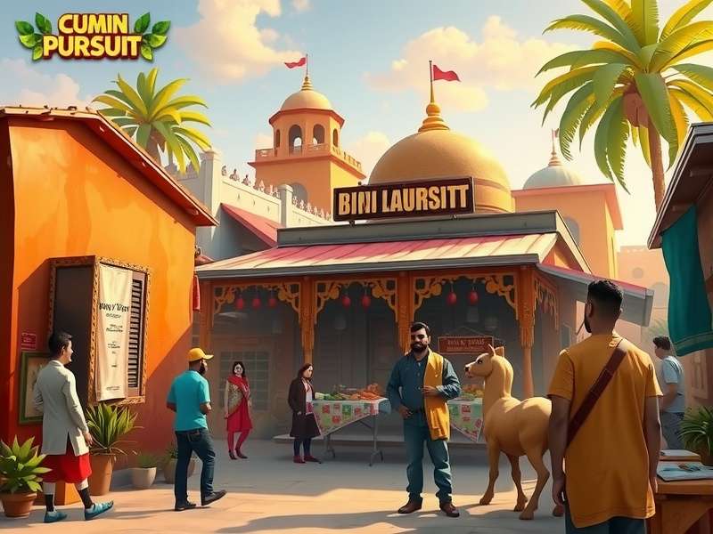 Cumin Pursuit India game screenshot showing vibrant Indian marketplace